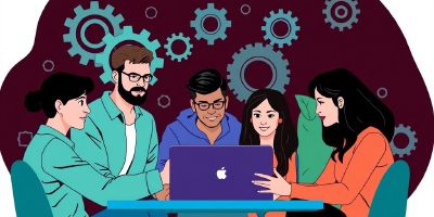 Diverse developers collaborating on software development project.