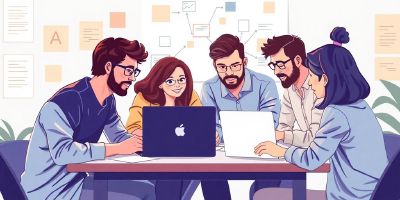 Developers collaborating in a vibrant startup environment.