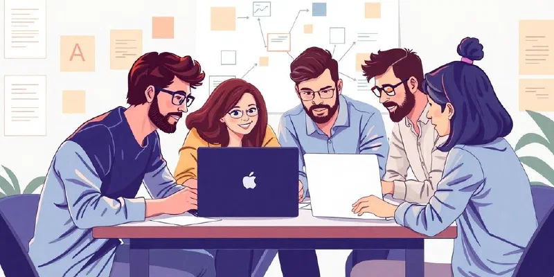 Developers collaborating in a vibrant startup environment.