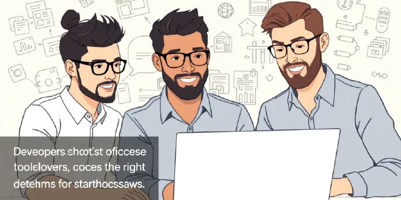 Diverse developers collaborating on an app project together.