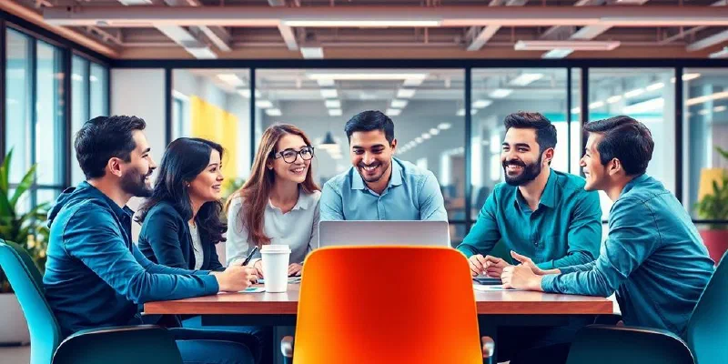 Diverse startup teams collaborating in a modern office setting.