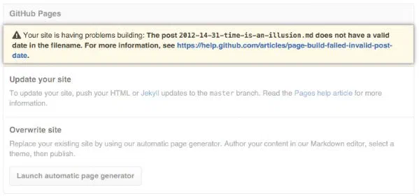 GitHub Pages warning that a post filename does not have a valid date