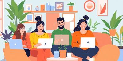 Diverse professionals collaborating in a modern home office.
