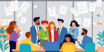 Diverse professionals collaborating in a modern office setting.