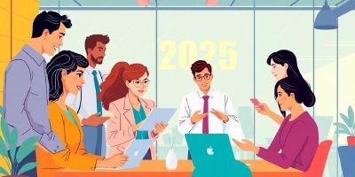 Diverse professionals collaborating in a modern office setting.