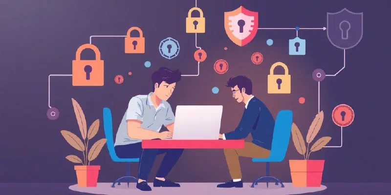 Developers focus on security in a collaborative workspace.