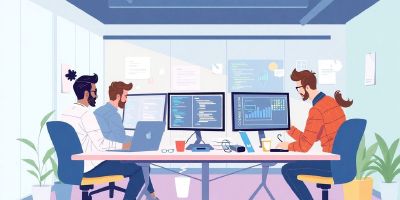Diverse developers collaborating in a modern startup environment.