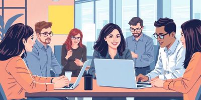 Diverse professionals in a modern interview setting.