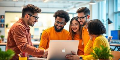 Group of developers collaborating in a modern office.