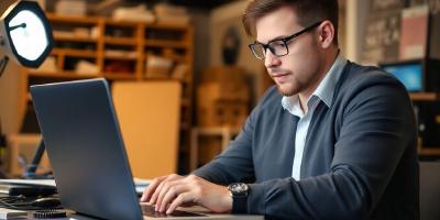 QA professional analyzing software on a laptop.