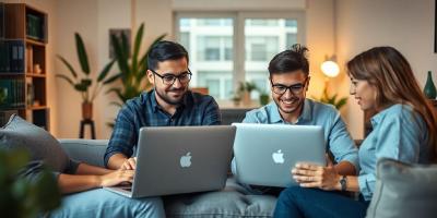 QA professionals collaborating in a modern home office setting.
