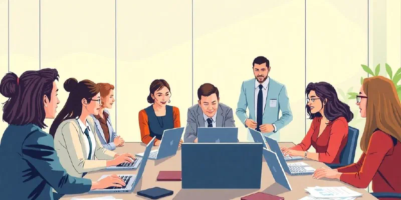 Diverse professionals collaborating in an office environment.