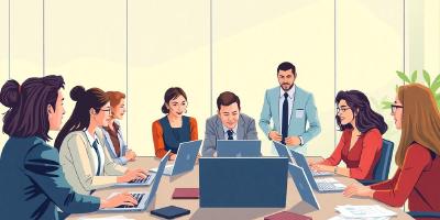 Diverse professionals collaborating in an office environment.