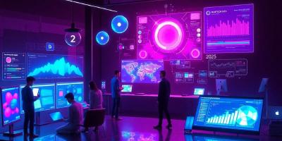 Futuristic user experience design in a digital workspace.