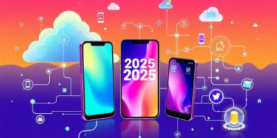 Futuristic mobile devices with advanced technology and connectivity.