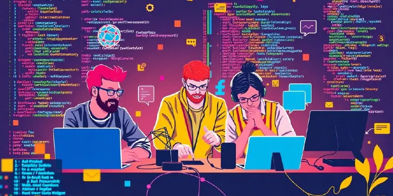 Developers collaborating on innovative front end projects in tech.