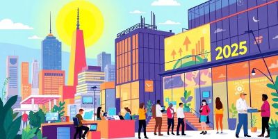 Colorful illustration of California’s tech startups and innovation.