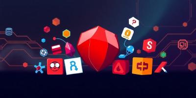 Colorful icons of Ruby frontend development tools and frameworks.