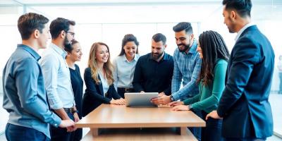 A group of diverse people collaborating around a table.