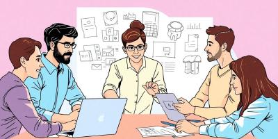 Diverse app developers collaborating in a startup setting.