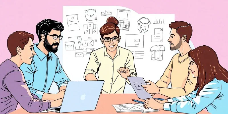 Diverse app developers collaborating in a startup setting.