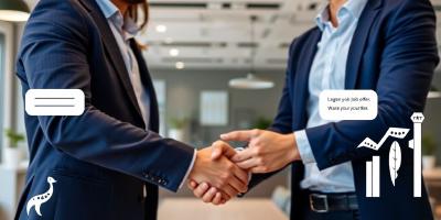 Person shaking hands, celebrating new job.