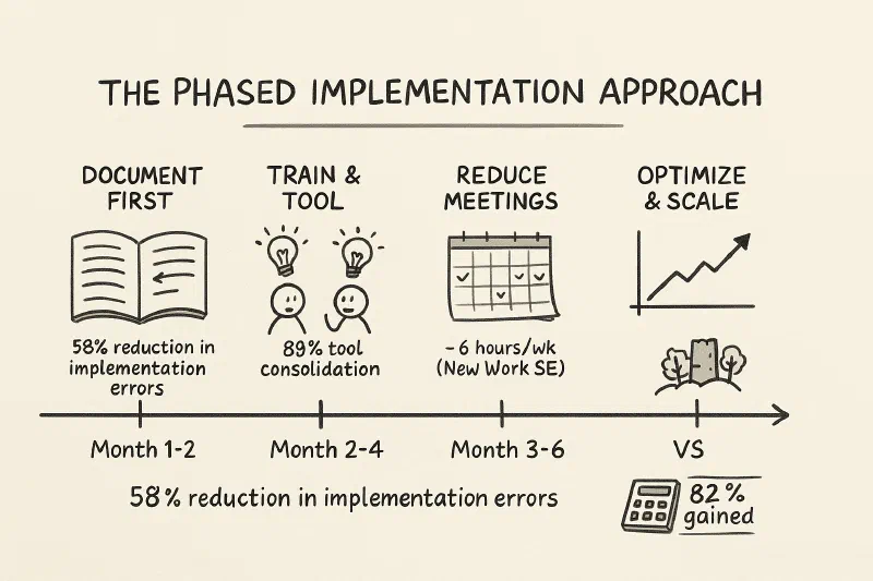 Hand-drawn horizontal timeline showing four phases