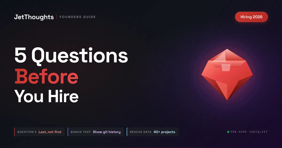Founder reviewing questions before hiring a development agency