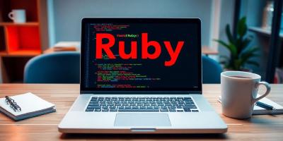 A laptop displaying Ruby code in a cozy workspace.