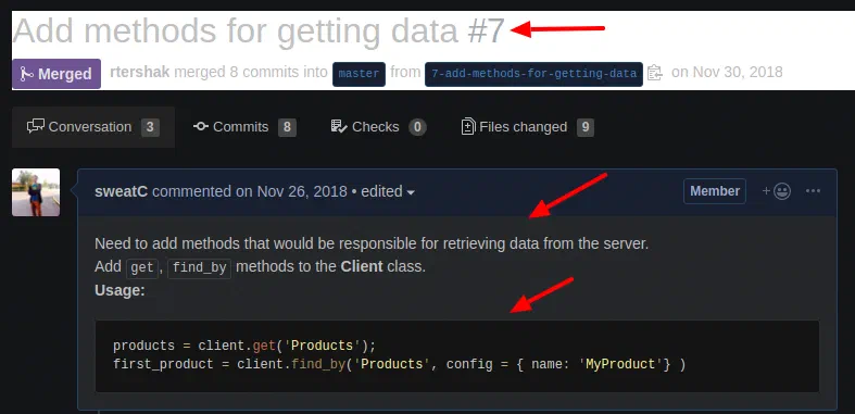 Merged pull request titled Add methods for getting data with arrows pointing to its description