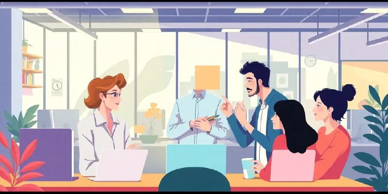 Illustration of startup recruiters collaborating with diverse candidates.