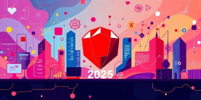 Illustration of tech companies innovating with Ruby programming.