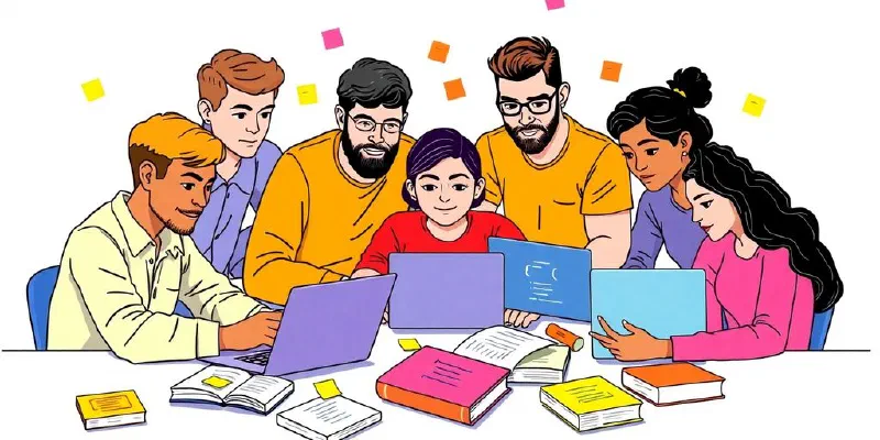 Developers collaborating on coding during a peer review session.