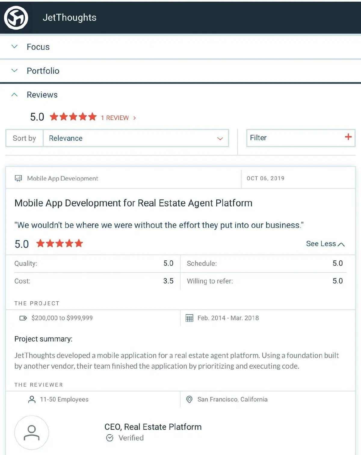JetThoughts receives First Review on Clutch.co: Thank you