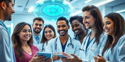 Doctors and patients using innovative healthcare tech.
