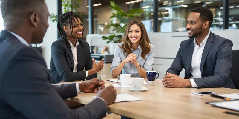 Diverse candidates in an engaging interview setting.