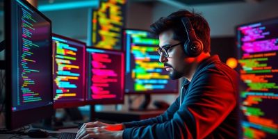 Developer coding in Ruby on Rails and React.