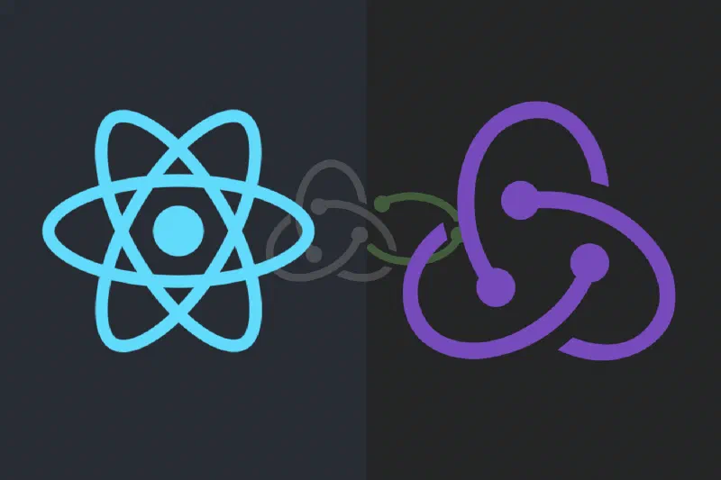 React logo on the left linked to the Redux logo on the right