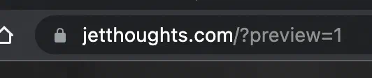 Browser address bar showing jetthoughts.com with a preview query parameter