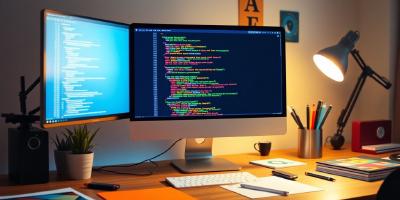 Modern web development workspace with a sleek computer.
