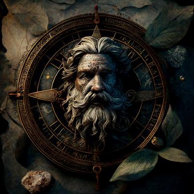 old compass greek mythology hyperrealistic