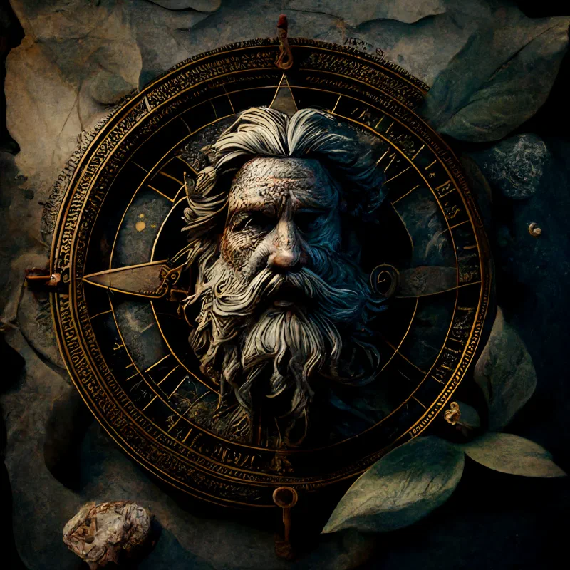 old compass greek mythology hyperrealistic
