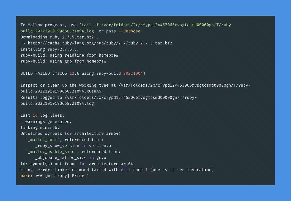 Troubleshooting ruby build