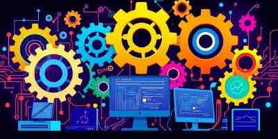 Colorful illustration of automation tools for developers.