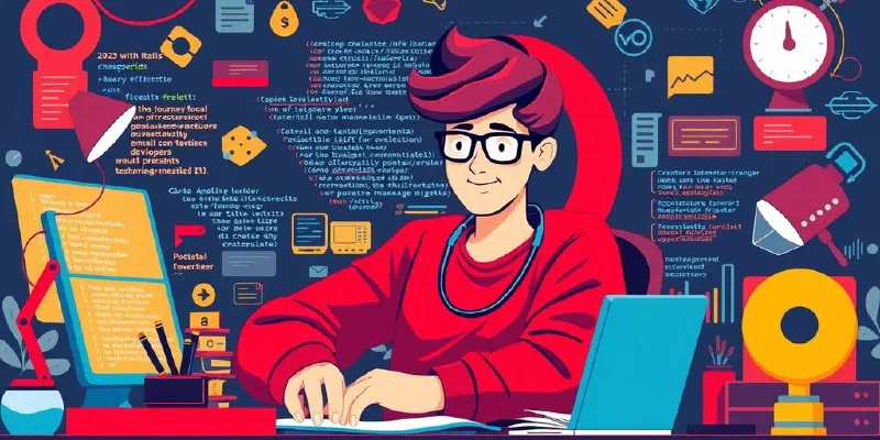 Ruby on Rails developer working with code and tools.