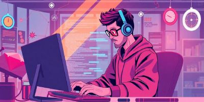Ruby engineer coding in a modern tech workspace.