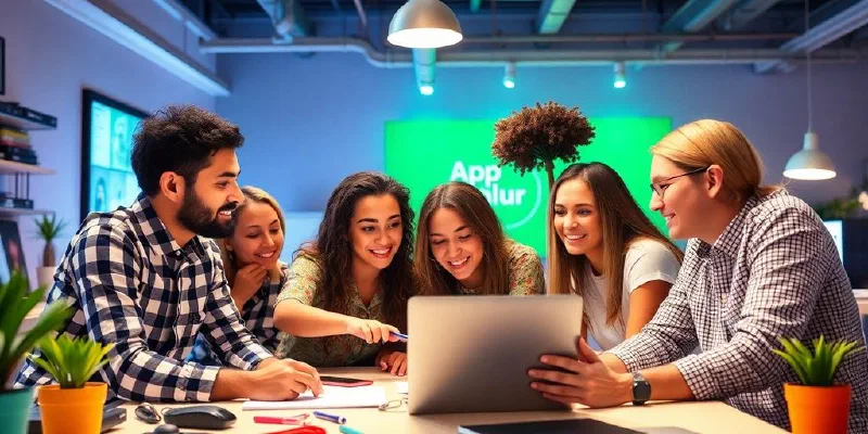 Team collaboration in app development with diverse developers.