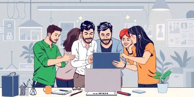Startup team collaborating on MVP software development project.