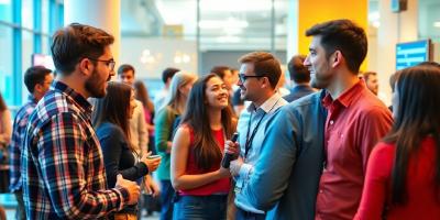 Group of software engineers networking at an event.