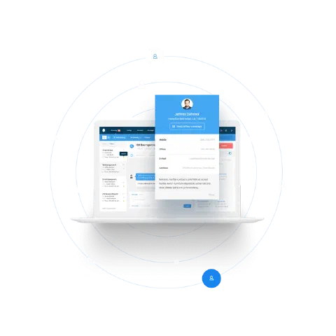 Agent Inbox on a laptop: a contact profile open over the inbox
